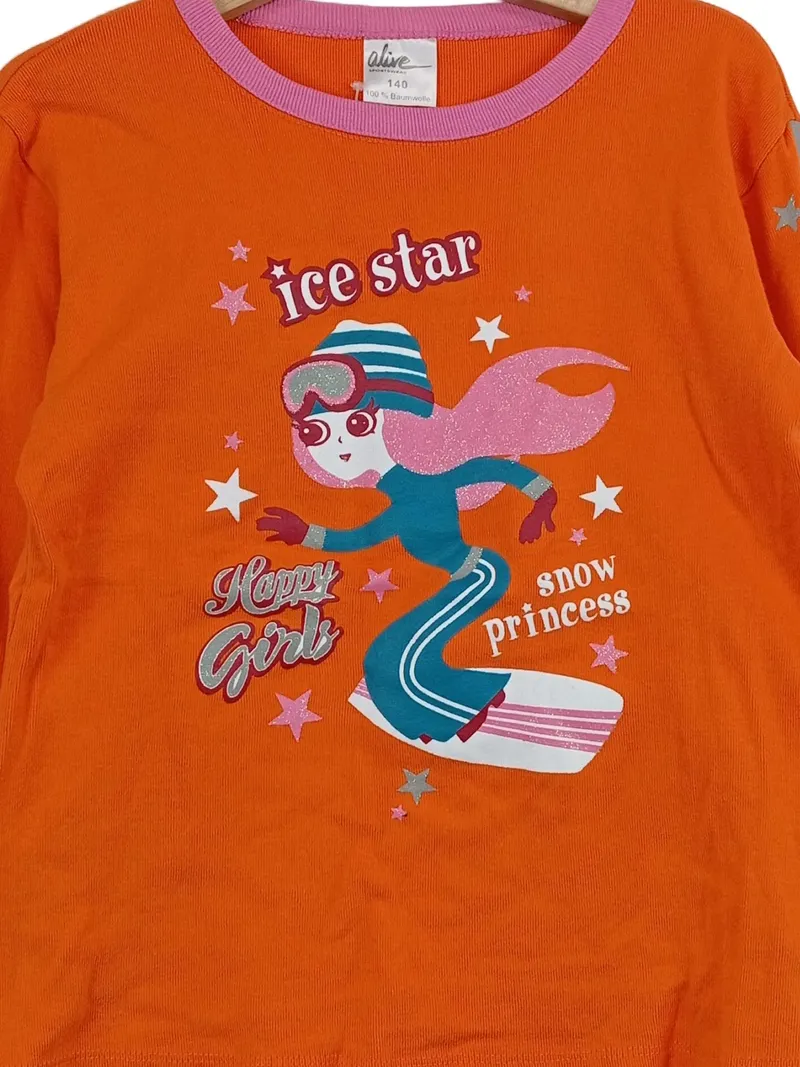 Alive Mädchen Langarmshirt Ice Star Snow Princess Gr. 140 Orange Baumwolle 3