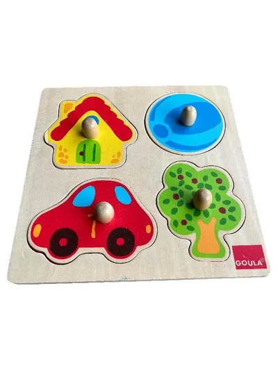Goula Holz Steckpuzzle Fahrzeuge Kleinkind Motorik Spielzeug 4 Teile