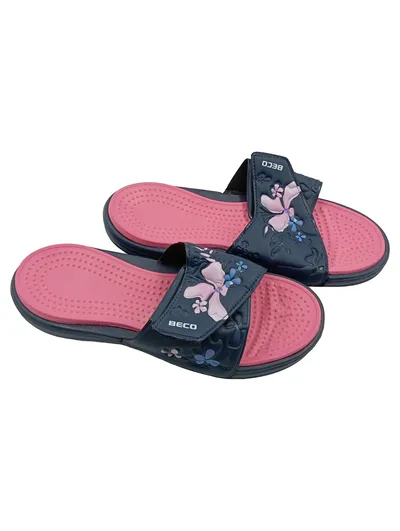 BECO Damen Badeschuhe Pantoletten Blumenmuster Gr. 41 Blau Rosa