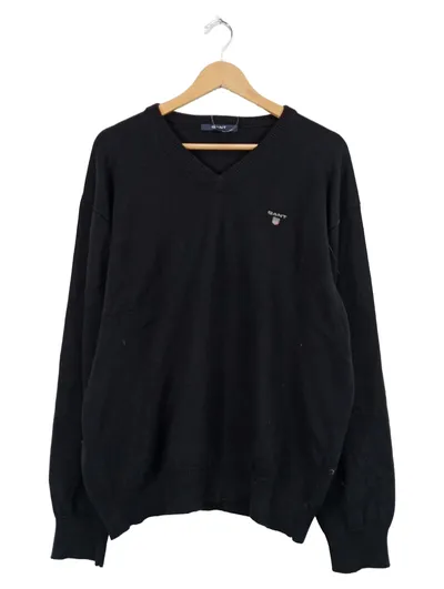 GANT Pullover Herren XL Schwarz Klassisch Baumwolle V-Ausschnitt Alltag