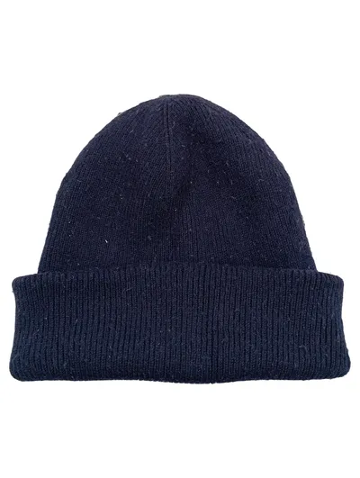 Arket Beanie Mütze Herren Wolle Baumwolle Navy Blau Rippstrick ONESIZE