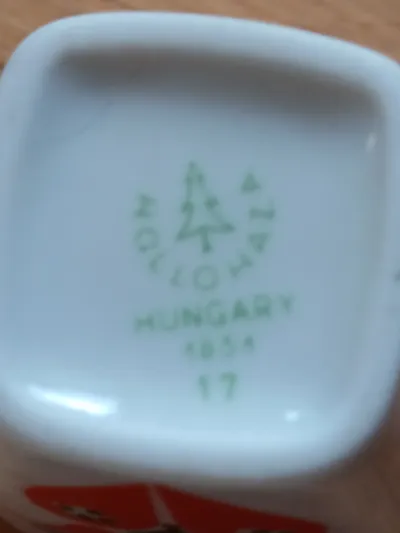 Hollóháza Hungary Porzellan Dipschale Herz Muster Rot Weiß Vintage