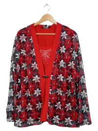 TRENDS by Jutta Leibfried Twin Set Cardigan Top Blumen Gr. 48/50 Rot 1