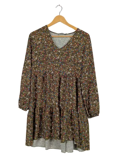 Sublevel Tunikakleid Blumenmuster Oliv Gr. 38/M Freizeitkleid Damen Viskose