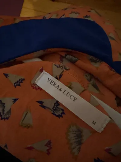 VERA & LUCY Sommerkleid Damen M Orange Bubikragen Blau Ärmellos Vintage