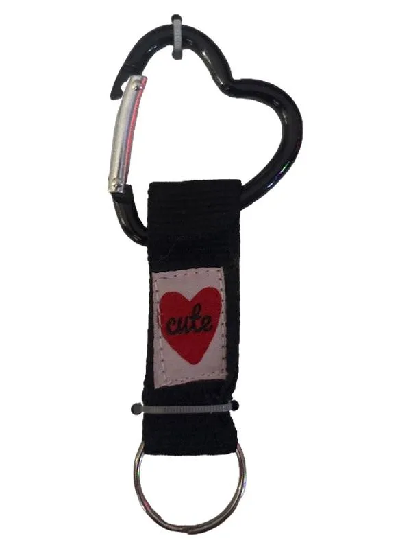 ALE-HOP Schlüsselanhänger Karabiner Herz Form cute Aufnäher Schwarz 1