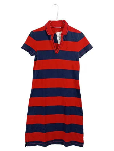 Tommy Hilfiger Damen Polo Kleid Gestreift Rot Blau Gr. XS
