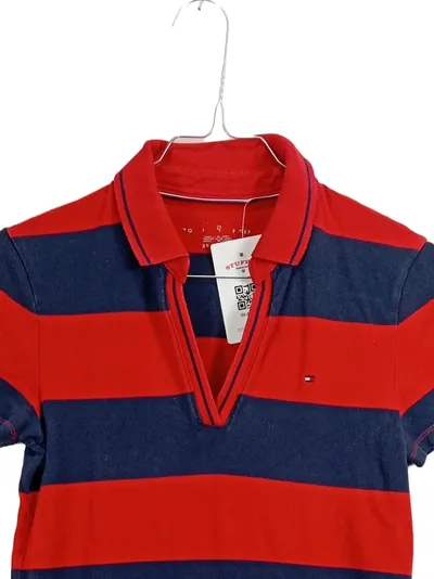 Tommy Hilfiger Damen Polo Kleid Gestreift Rot Blau Gr. XS