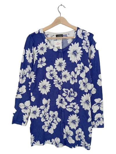 Amy Vermont Strickjacke Damen Blumenmuster Langarm Blau Gr. 38