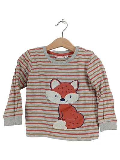 LIEGELIND Langarmshirt Gr. 98 Fuchs Applikation gestreift grau Kinder