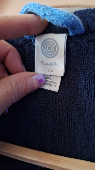 Sanetta Kinder Bademantel Gr. 98 Blau Frottee Kapuze Delfin