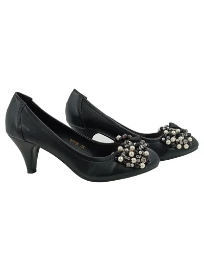 Flyfor Damen Pumps Schwarz Gr. 38 Perlen Strasssteine Elegant Absatz 7cm