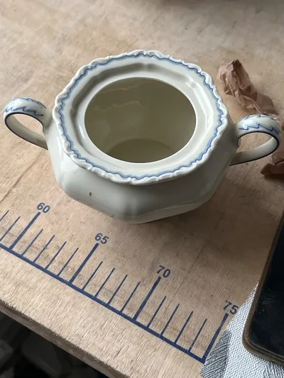 C. & E. Carstens Zuckerdose Porzellan Sorau Weiß Blau Vintage