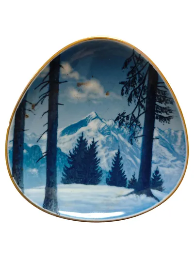 Rosenthal Sammelteller Winterlandschaft Berge Porzellan Handgemalt Blau Gold