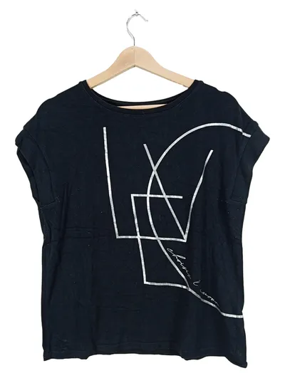 Amour Damen T-Shirt Gr. 40/L Schwarz Grafik Print Kurzarm Baumwolle