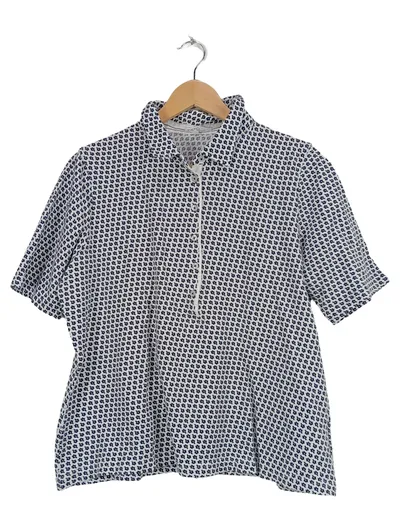 ERFO Damen Bluse Freizeithemd Gr. 44 Weiß Blau Blumenmuster Baumwolle