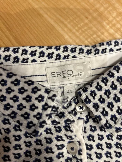 ERFO Damen Bluse Freizeithemd Gr. 44 Weiß Blau Blumenmuster Baumwolle
