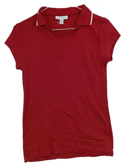 Topshop Damen Poloshirt Rot Gr. 36-38/S Baumwolle Kurzarm Casual