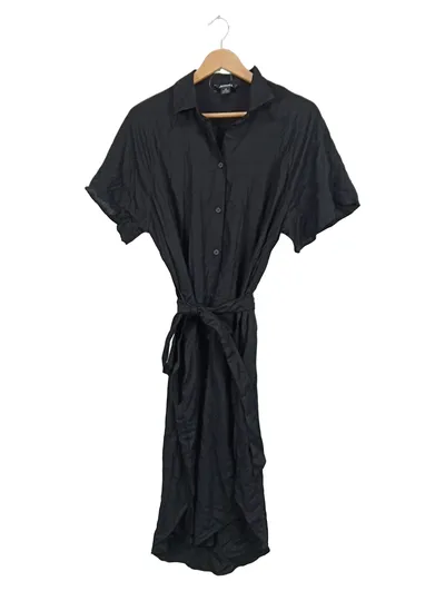 Monki Hemdblusenkleid Damen Gr. 34/XS Schwarz Midikleid Viskose Alltag