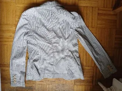 Club Monaco Damen Blazer Gr. 38 Weiß Grau Gestreift Baumwolle