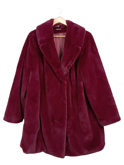 Walbusch Damen Kunstpelzmantel Fellmantel Gr. 42 Bordeaux Rot Elegant