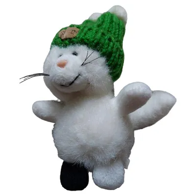 NICI Plüsch Anhänger Katze weiß grüne Strickmütze Dekoanhänger 15cm