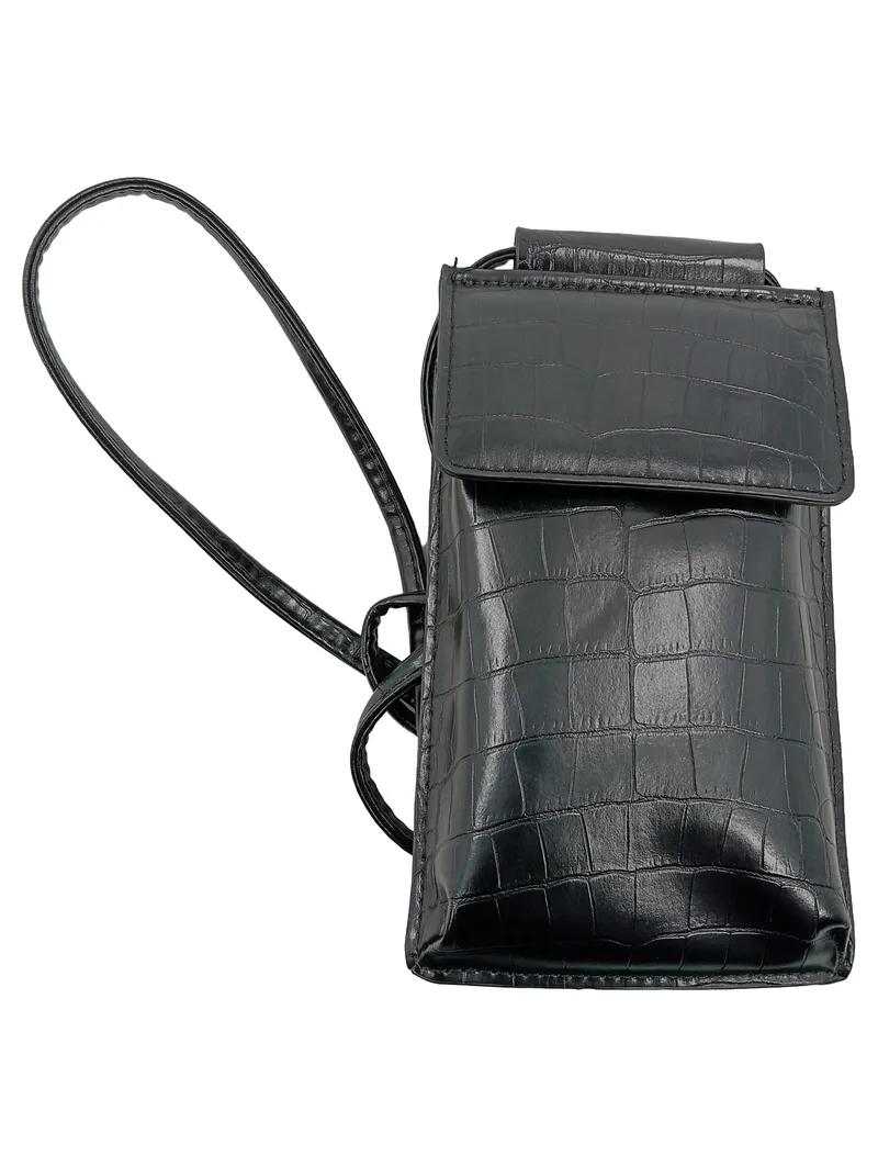 Schwarze Handytasche Kroko-Optik Umhängetasche Damen Elegant 1