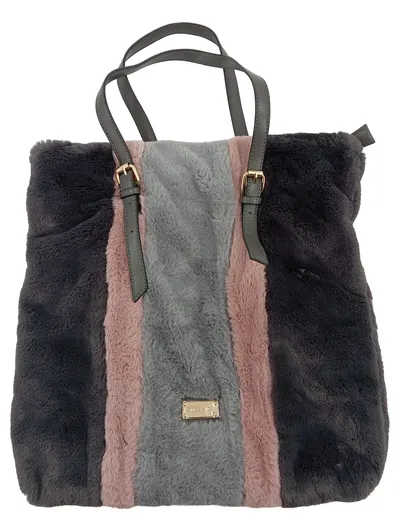 Bessie London Damen Kunstfell Henkeltasche Mehrfarbig Grau Rosa