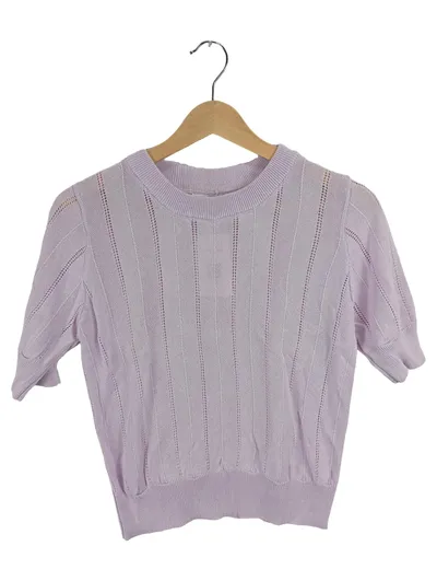 By Clara Paris Strickpullover Damen S/M Lila Lochmuster Kurzarm Feminin