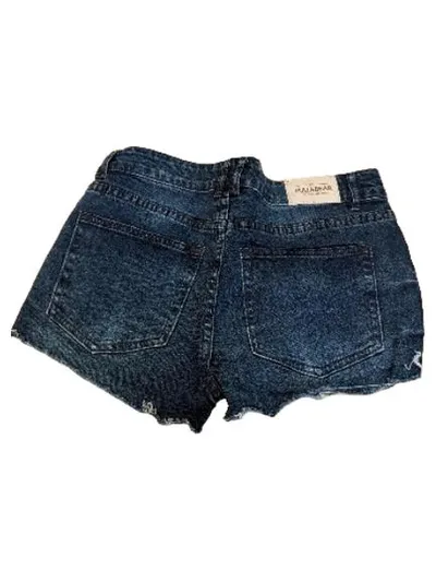 Pull&Bear Damen Jeans Shorts W26 Blau Destroyed Saum Denim Hotpants