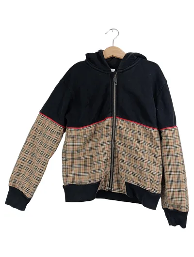 Burberry Sweatjacke Kinder Gr. 128 Nova Check Kapuze Schwarz Beige