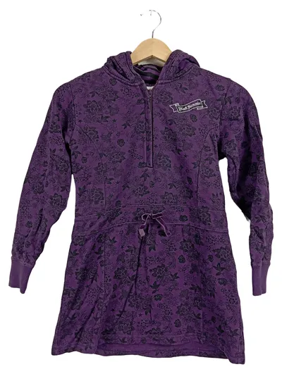 YIGGA Mädchen Kapuzenkleid Hoodie Kleid Gr. 146 Lila Blumenmuster