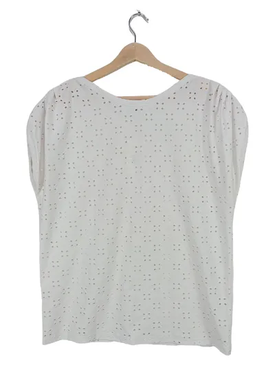 Soyaconcept Bluse Damen Weiß Lochmuster Kurzarm Sommer Gr. 40 M