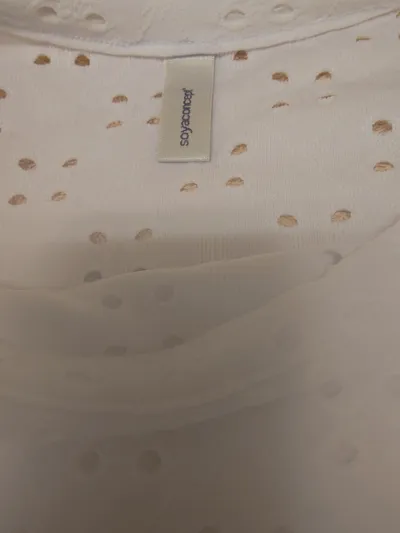 Soyaconcept Bluse Damen Weiß Lochmuster Kurzarm Sommer Gr. 40 M