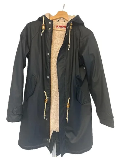 Derbe Parka Damen Gr. 38 Petrol Kapuze Sherpa-Futter Maritim