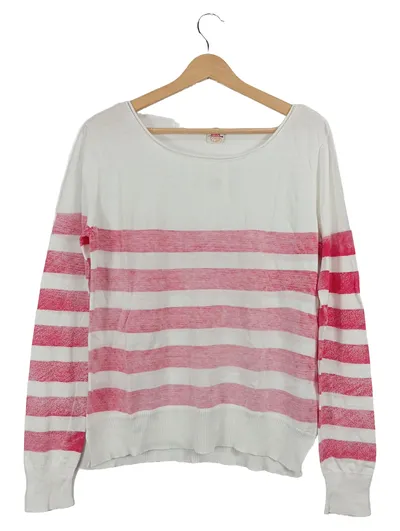 Nolita Damen Pullover Gr. 40/L Weiß Gestreift Langarm Baumwolle Freizeit