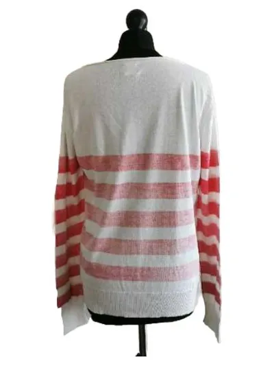 Nolita Damen Pullover Gr. 40/L Weiß Gestreift Langarm Baumwolle Freizeit