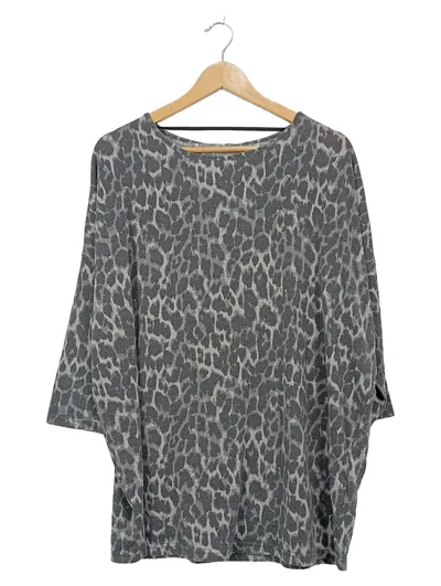 ever.me Damen Pullover Leopardenmuster Oversize Grau XL Animal-Print