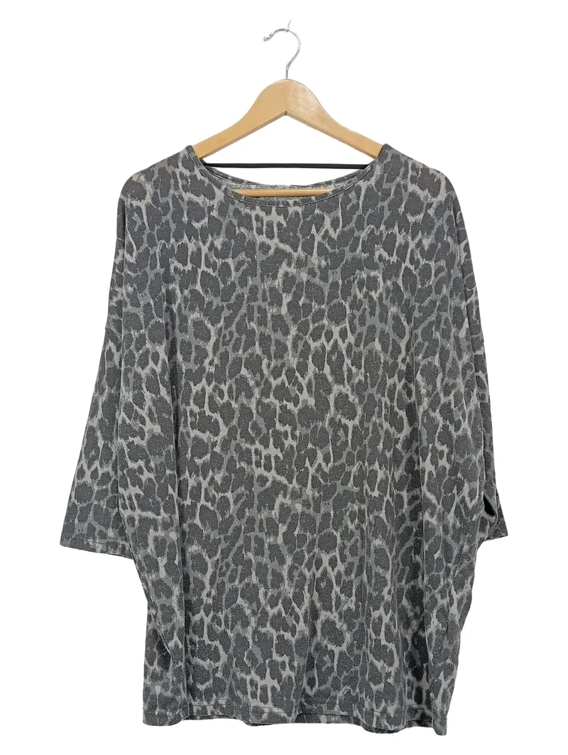 ever.me Damen Pullover Leopardenmuster Oversize Grau XL Animal-Print 1