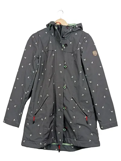 Blutsgeschwister Damen Outdoorjacke Softshell Vogelmuster Grau Gr. S