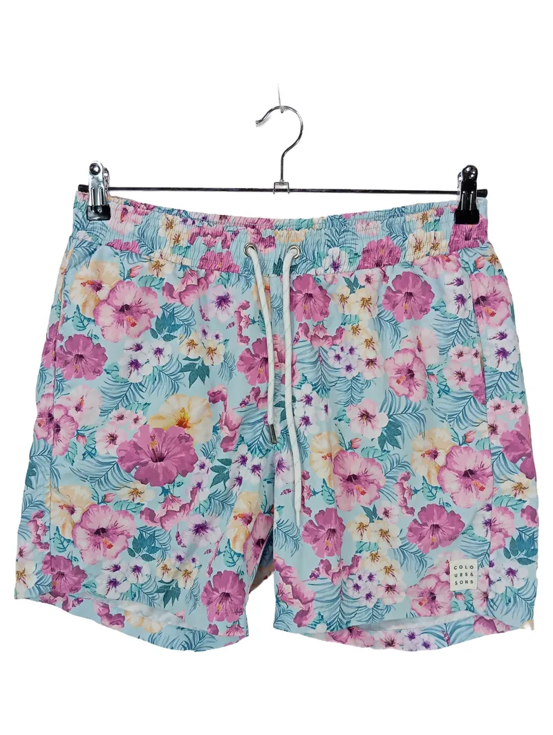 COLOURS & SONS Badeshorts Herren Gr. L Blumenmuster Türkis Pink 1