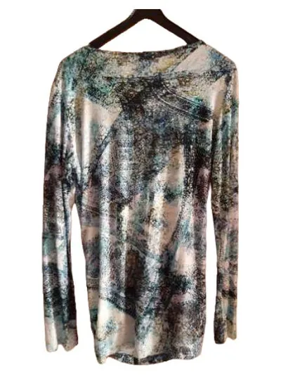Alba Moda Langarmshirt Damen Gr. 40 Blau Drapierung Streifen-Einsatz