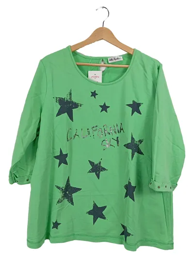 Ulla Popken Damen T-Shirt 3/4 Arm Sterne Schriftzug Nieten Grün 46 3XL