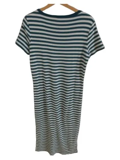 hessnatur Damen T-Shirt-Kleid Gr. 36 Petrol Weiß Gestreift Baumwolle
