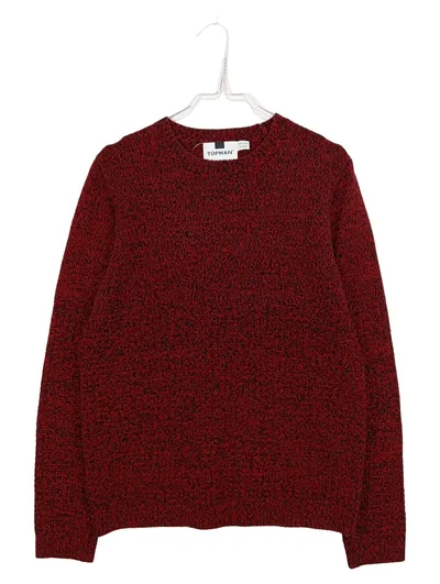 Topman Herren Strickpullover Gr. S Rot Meliert Rundhals Langarm