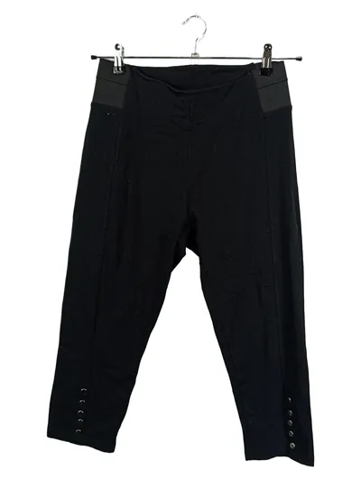 Canda Damen Stoffhose Capri Gr. M 38 Schwarz Uni Zierknöpfe Baumwolle