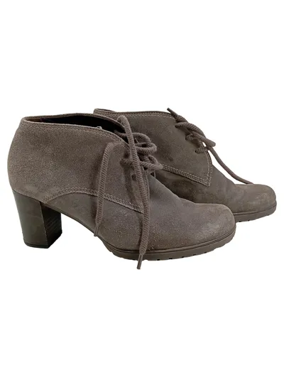 Gabor Damen Stiefelette Schnürschuh Wildleder Grau Gr. 39 Blockabsatz