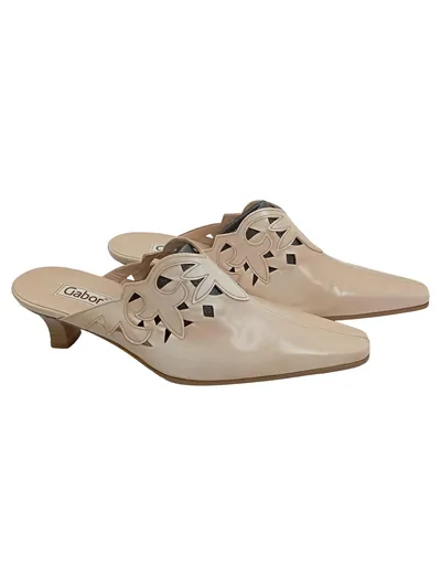 Gabor Damen Mules Pumps Beige Leder Lochmuster Gr. 39,5 Elegant