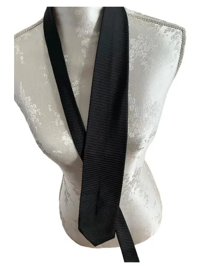 Cacharel Krawatte Herren Schwarz Seide Gestreift Business Elegant 106cm