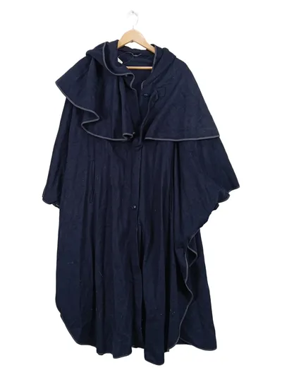 LODEN-FREY Cape Damen Gr. 38 Dunkelblau Wolle Kapuze Trachten Stil